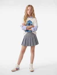 Lisanslı Stitch Baskılı Simli Bisiklet Yaka Kısa Kollu Pamuklu Tişört