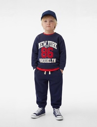 Pamuklu Şardonlu Uzun Kollu Bisiklet Yaka Baskılı Oversize Sweatshirt