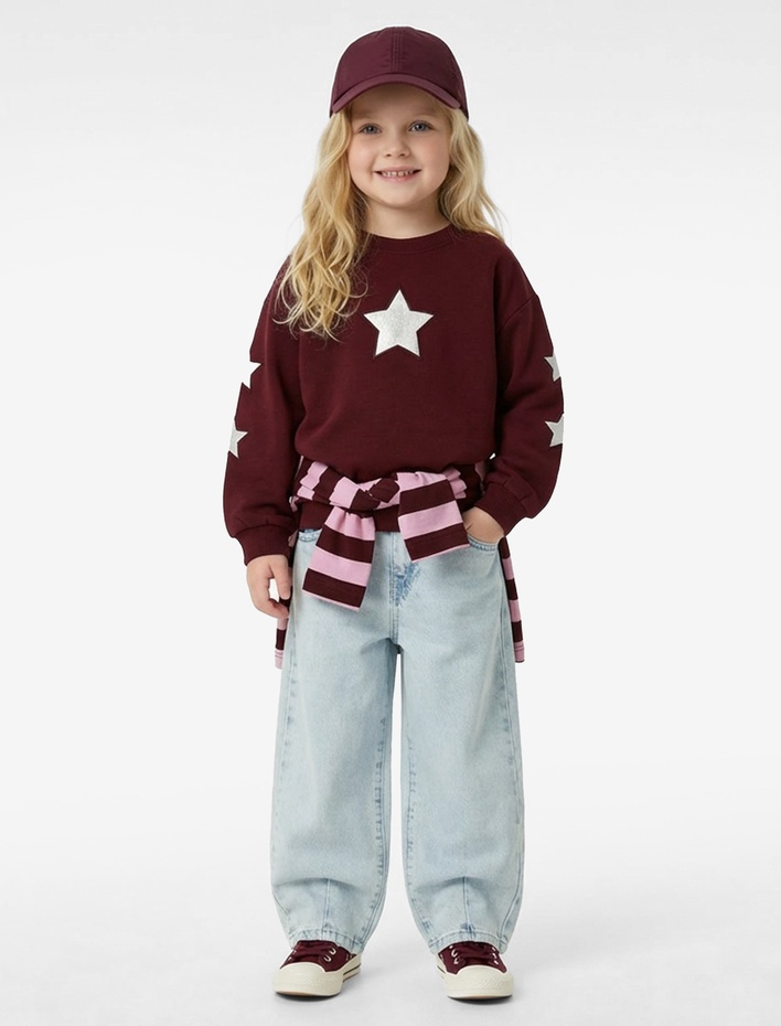 Kız Bebek Pamuklu Balon Fit Cepli Denim Pantolon