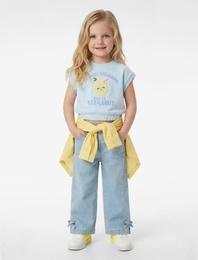 Pamuklu Kolsuz Bisiklet Yaka Nakışlı Tişört