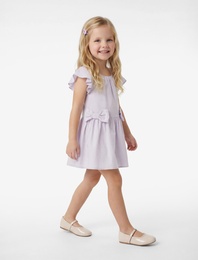 Fırfırlı Fiyonk Detaylı Kısa Kollu Bisiklet Yaka Pamuklu Kloş Mini Elbise