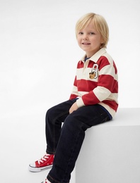 Pamuklu Uzun Kollu Çizgili Oversize Polo Yaka Sweatshirt