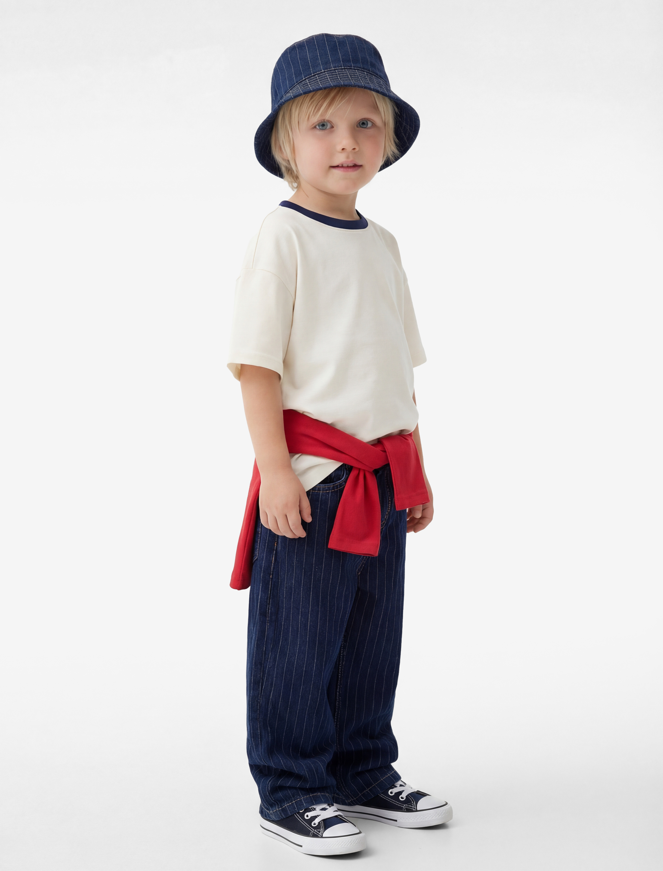  Erkek Bebek Cep Detaylı Pamuklu Çizgili Denim Pantolon