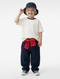 Cep Detaylı Pamuklu Çizgili Denim Pantolon