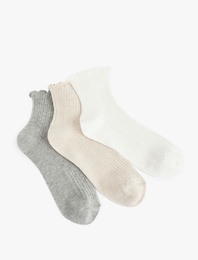 Dokulu Fırfır Detaylı 3'lü Patik Çorap Seti