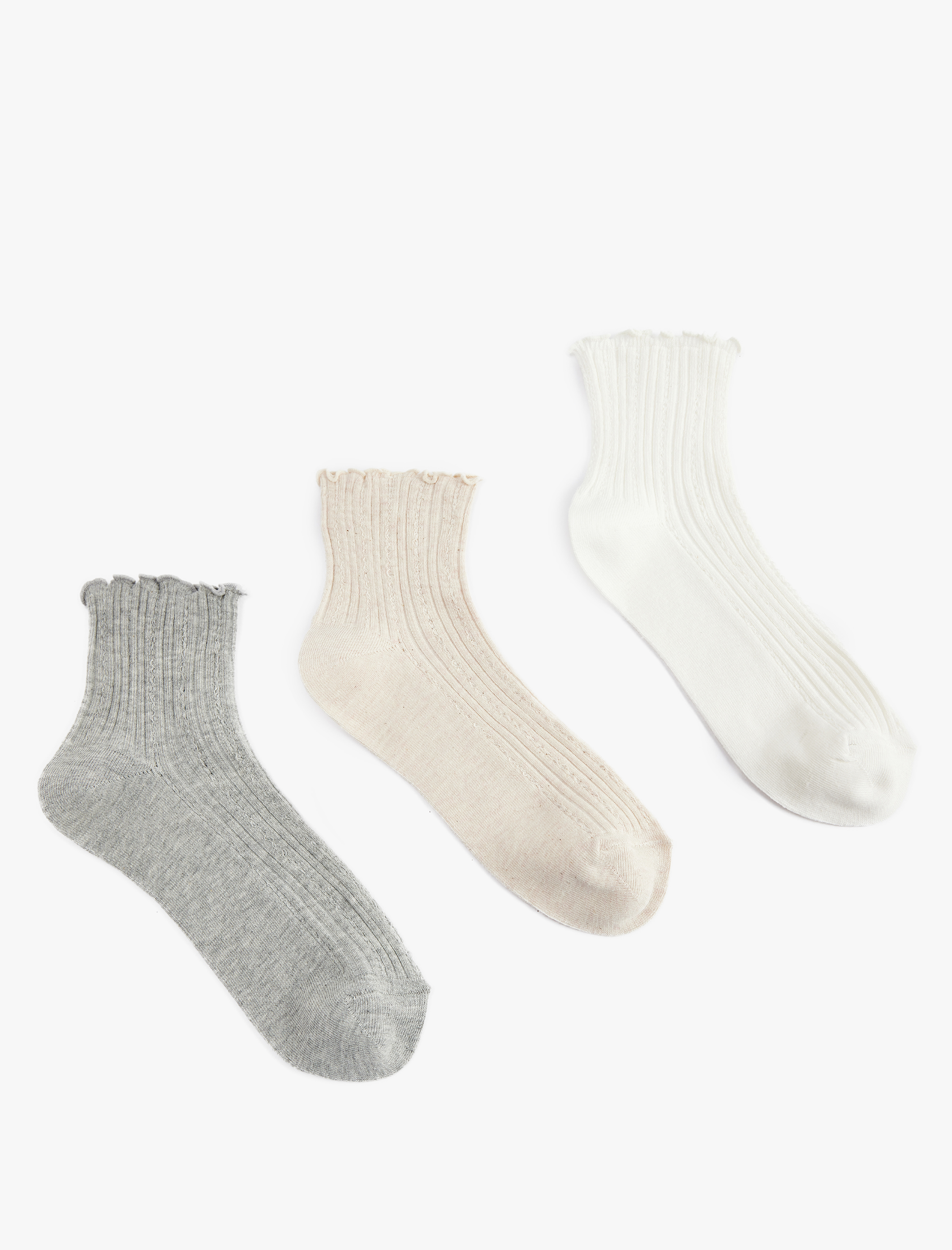  Kadın Dokulu Fırfır Detaylı 3'lü Patik Çorap Seti
