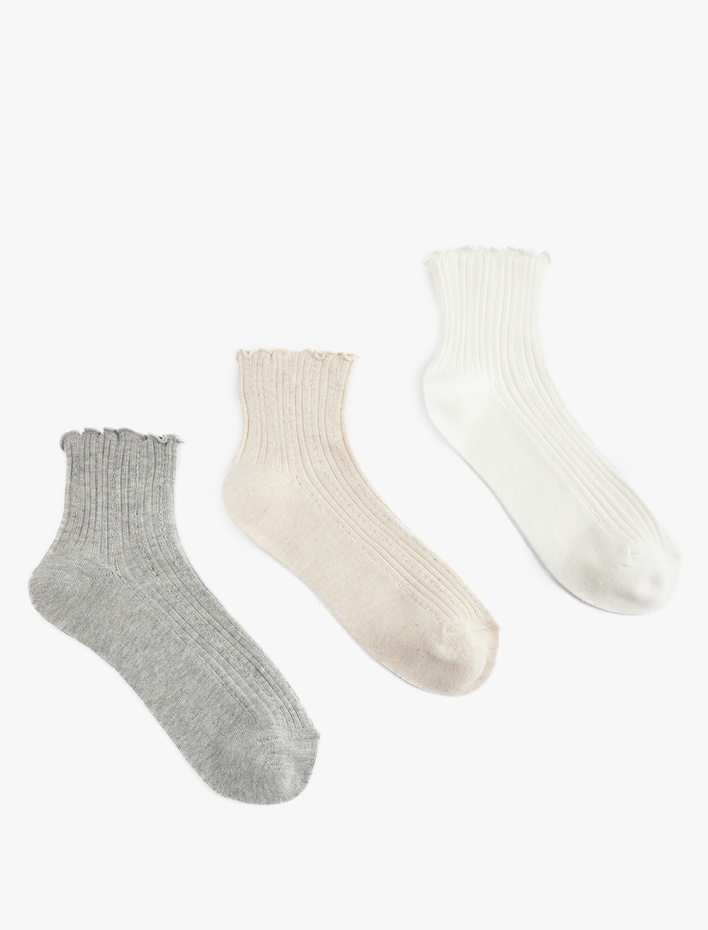 Kadın Dokulu Fırfır Detaylı 3'lü Patik Çorap Seti