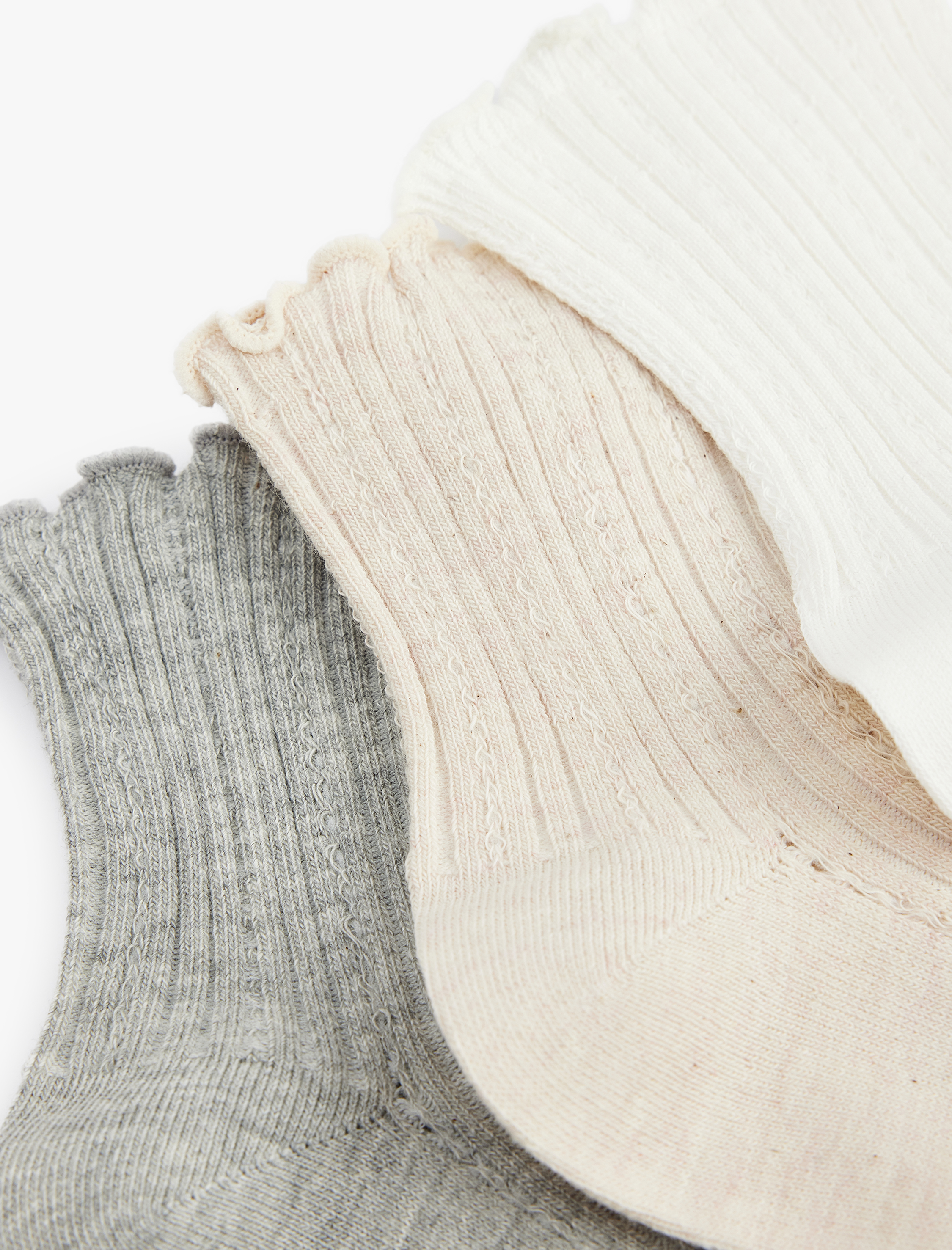  Kadın Dokulu Fırfır Detaylı 3'lü Patik Çorap Seti