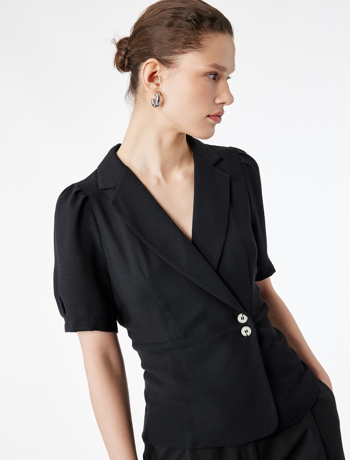  Regular Fit Düğmeli Kısa Kollu Kruvaze Yaka Gömlek