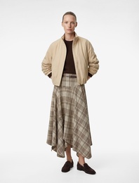 Kemer Detaylı Asimetrik Kesim Ekoseli Midi Etek