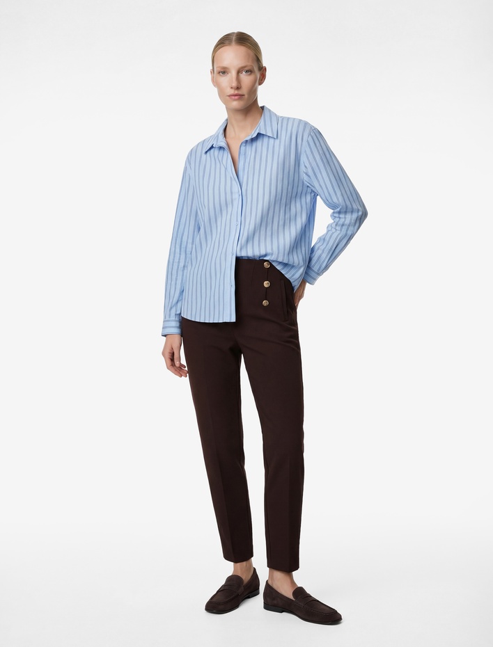  Düğme Detaylı Cepli Yüksek Bel Slim Fit Cigarette Pantolon