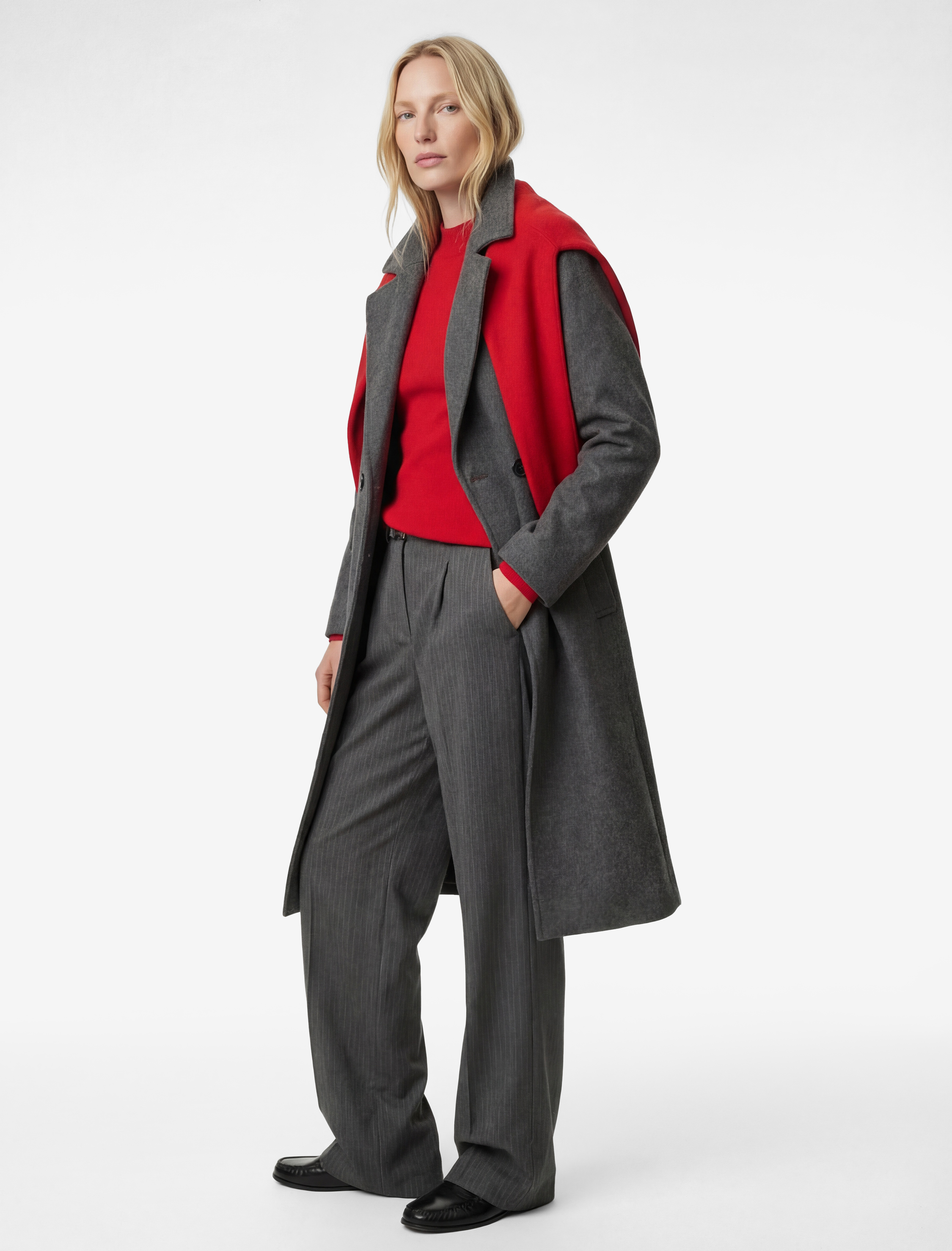   Uzun Kaşe Kaban Kruvaze Uzun Kollu Düğmeli Cepli