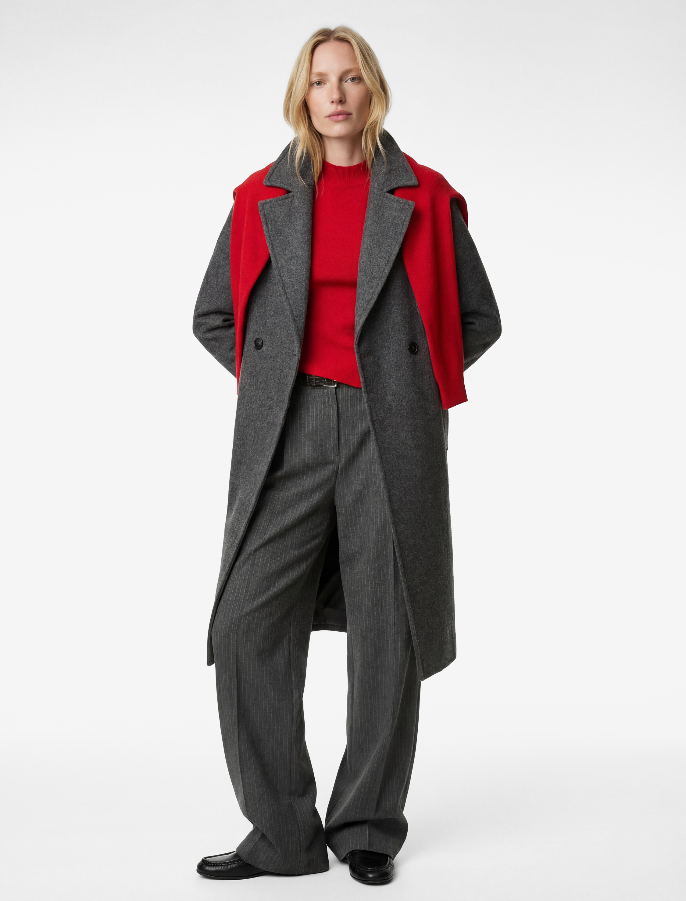   Uzun Kaşe Kaban Kruvaze Uzun Kollu Düğmeli Cepli