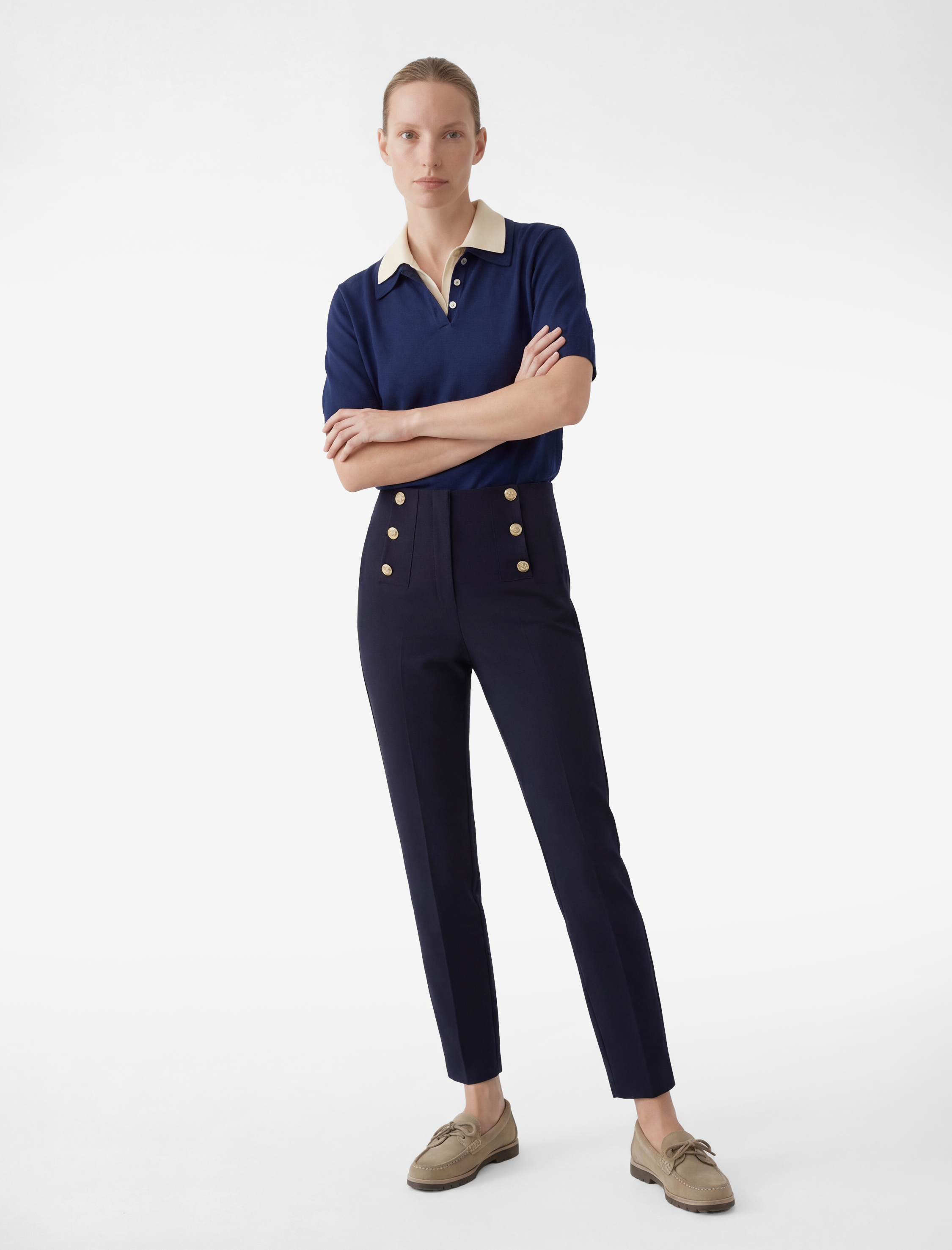   Düğme Detaylı Cepli Yüksek Bel Slim Fit Cigarette Pantolon