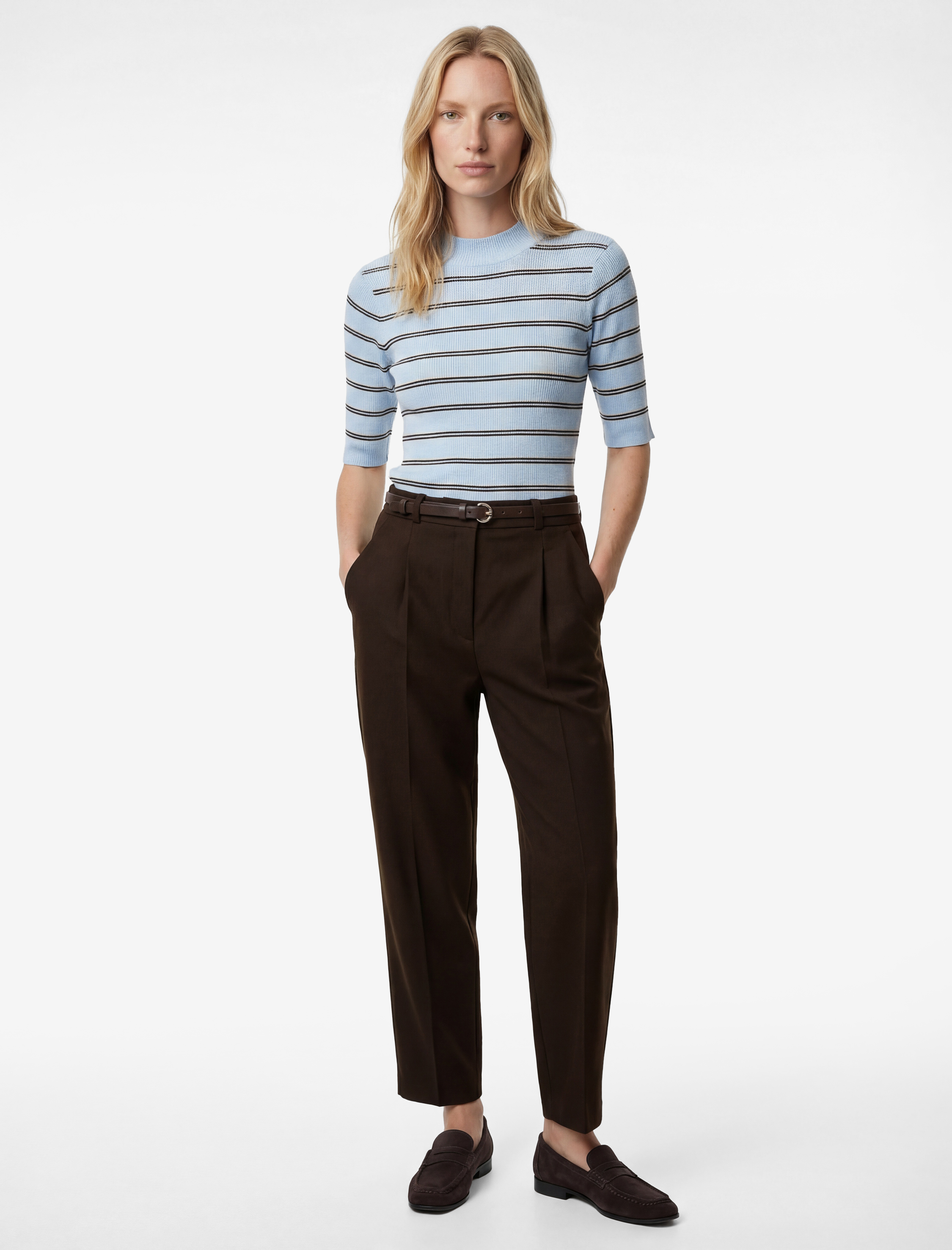   Yüksek Bel Rahat Kalıp Cepli Kemer Detaylı Cigarette Pantolon