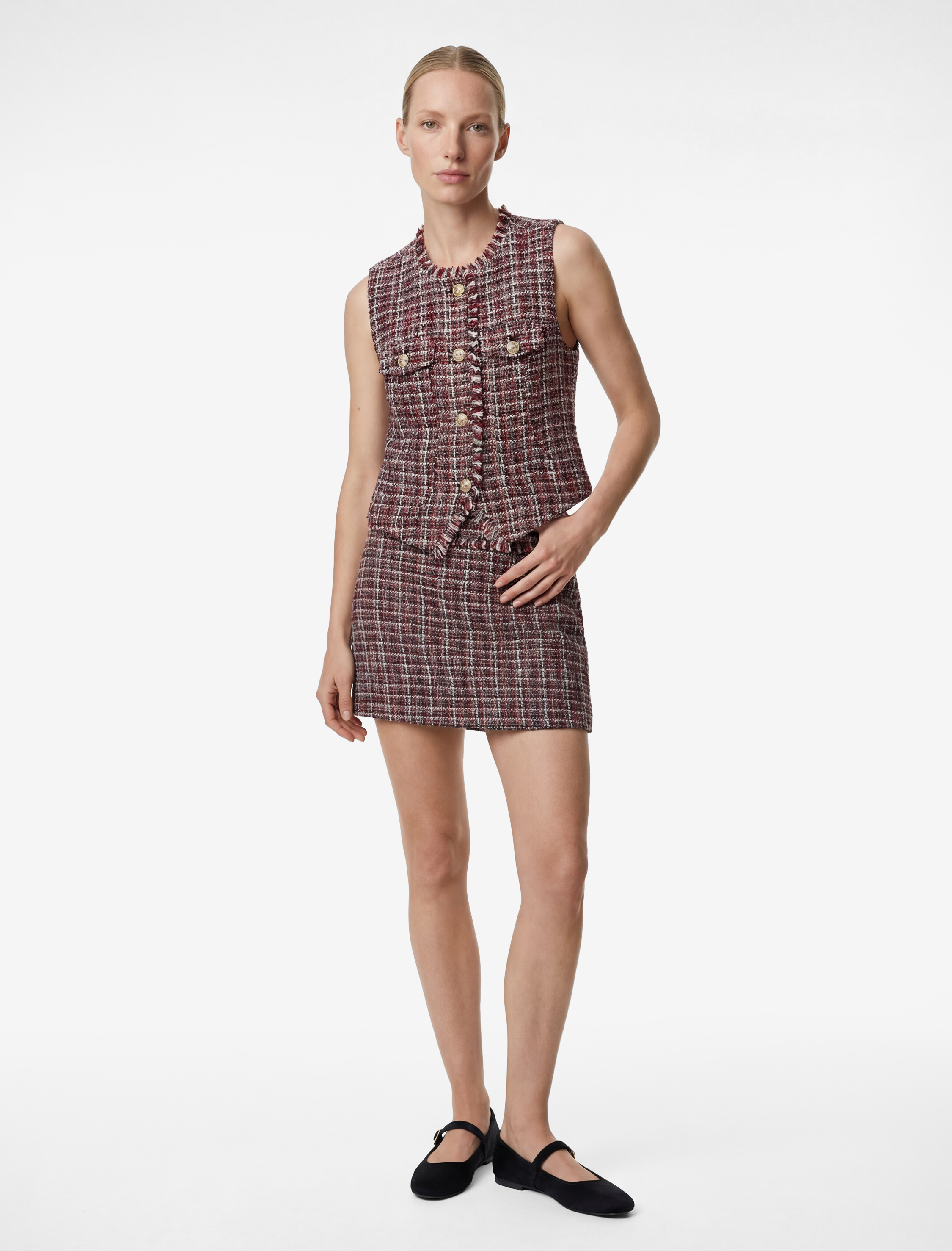   Kolsuz Bisiklet Yaka Düğmeli Metal Aksesuarlı Tüvit Yelek