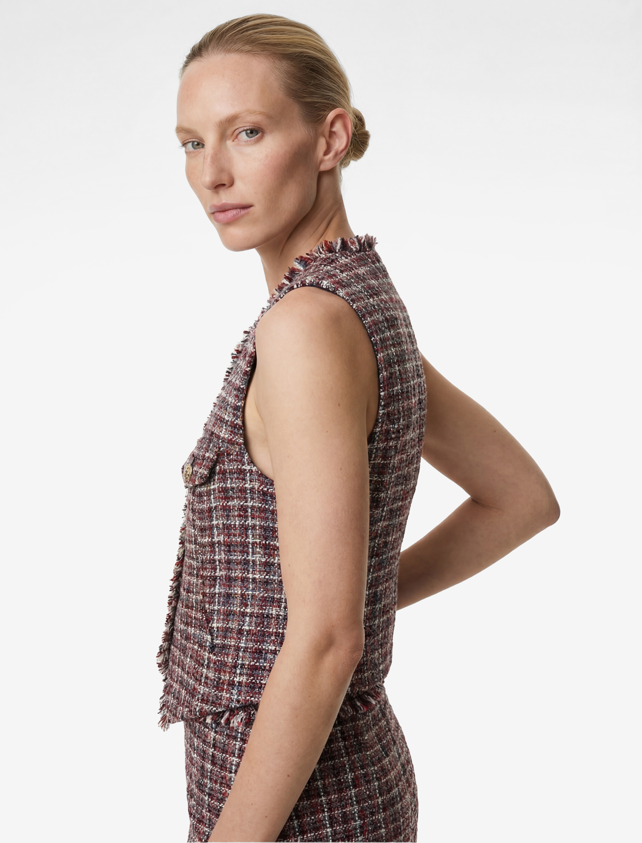   Kolsuz Bisiklet Yaka Düğmeli Metal Aksesuarlı Tüvit Yelek