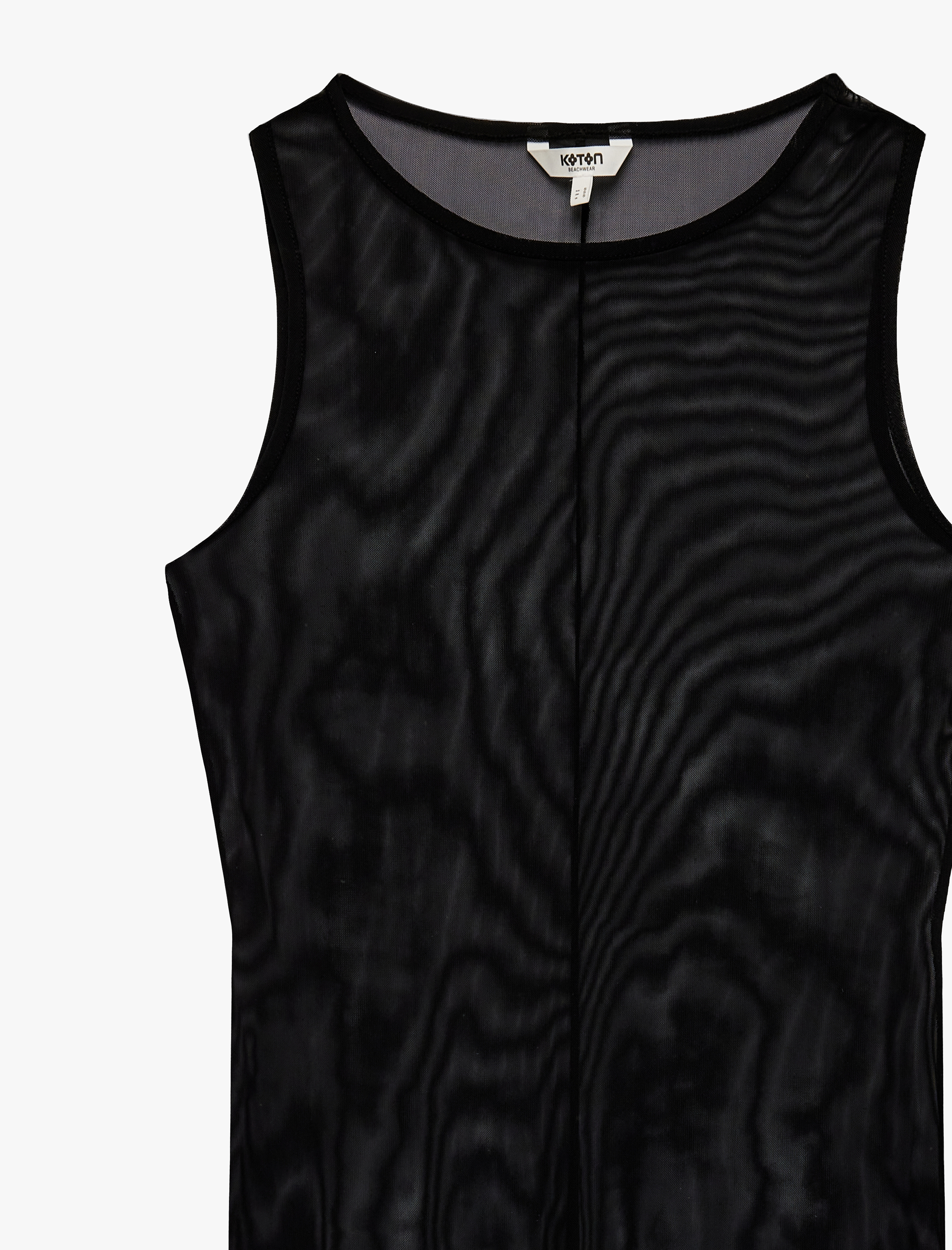   U Yaka Kolsuz Transparan Uzun Tül Plaj Elbisesi