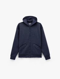 Uzun Kollu Cepli Fermuarlı Kapşonlu Oversize Sweatshirt