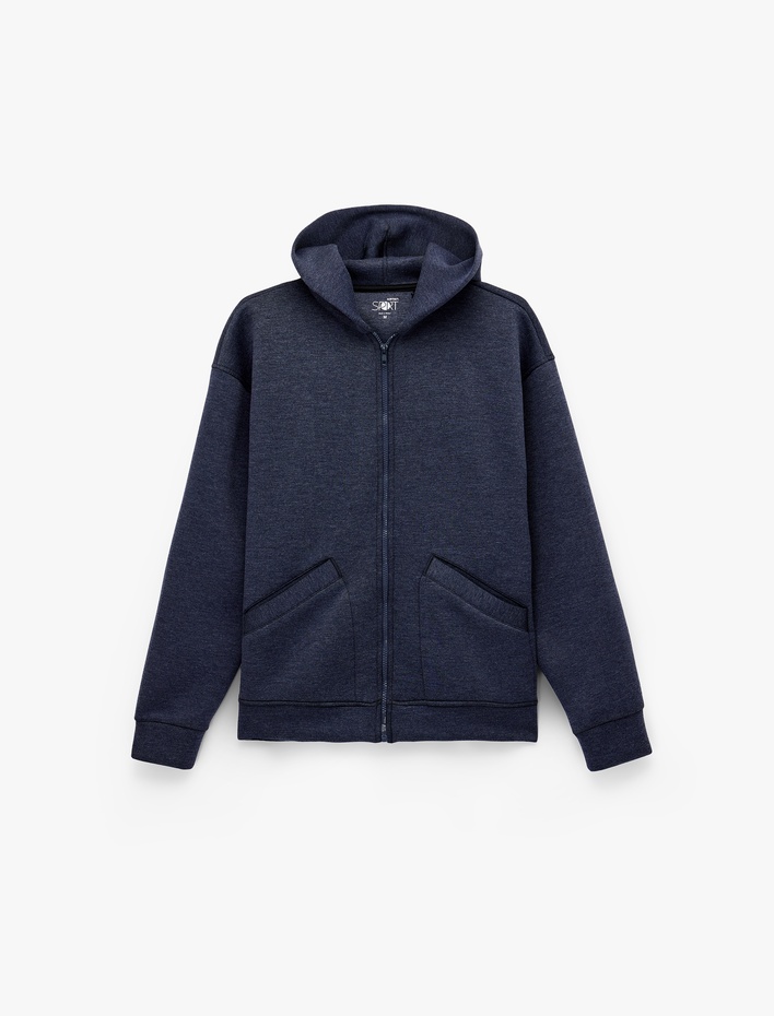  Uzun Kollu Cepli Fermuarlı Kapşonlu Oversize Sweatshirt