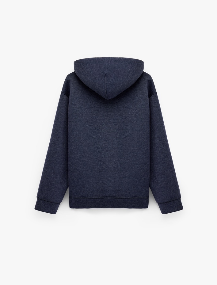  Uzun Kollu Cepli Fermuarlı Kapşonlu Oversize Sweatshirt