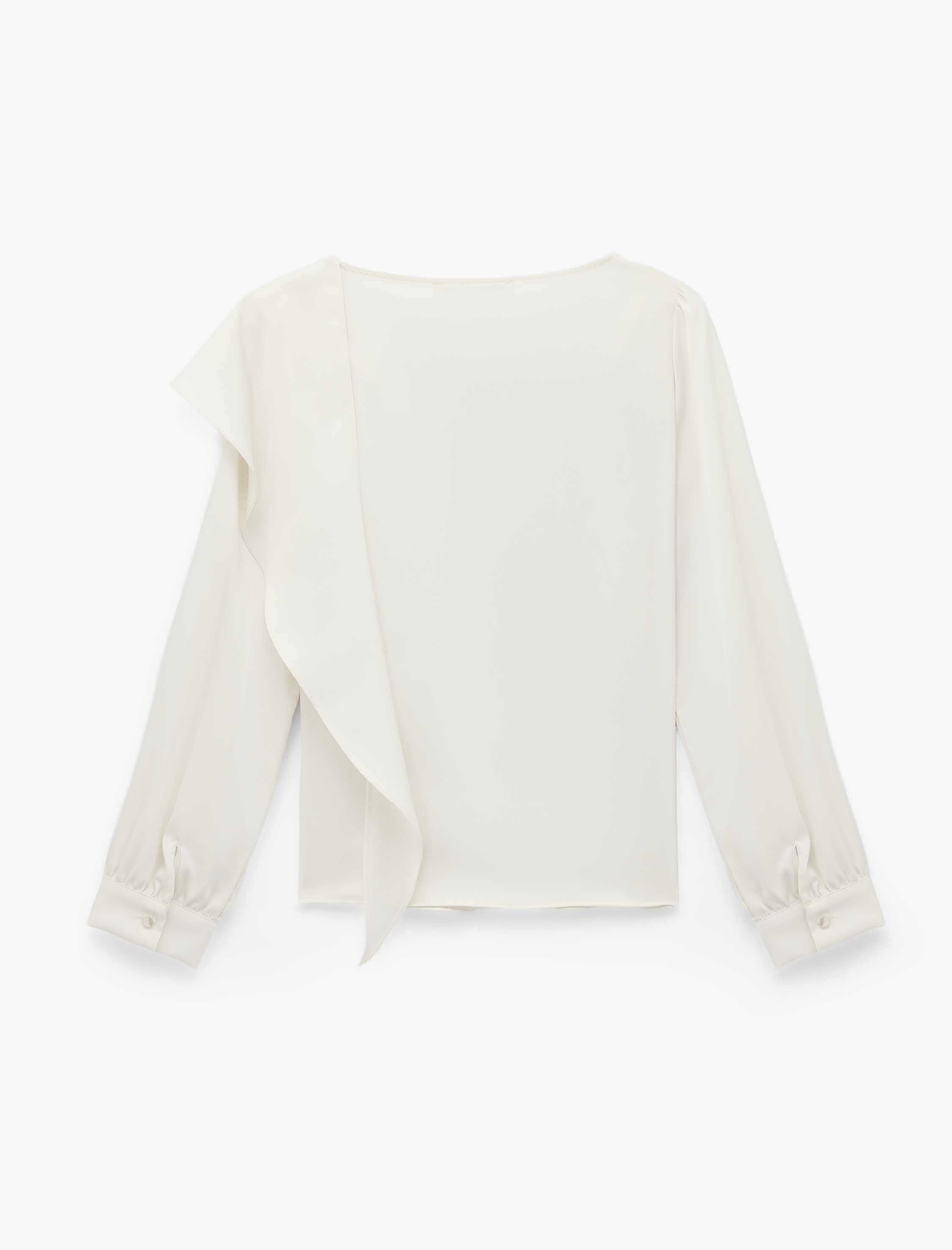   Dökümlü Şal Yaka Metal Aksesuarlı İnci Detaylı Uzun Kollu Saten Bluz