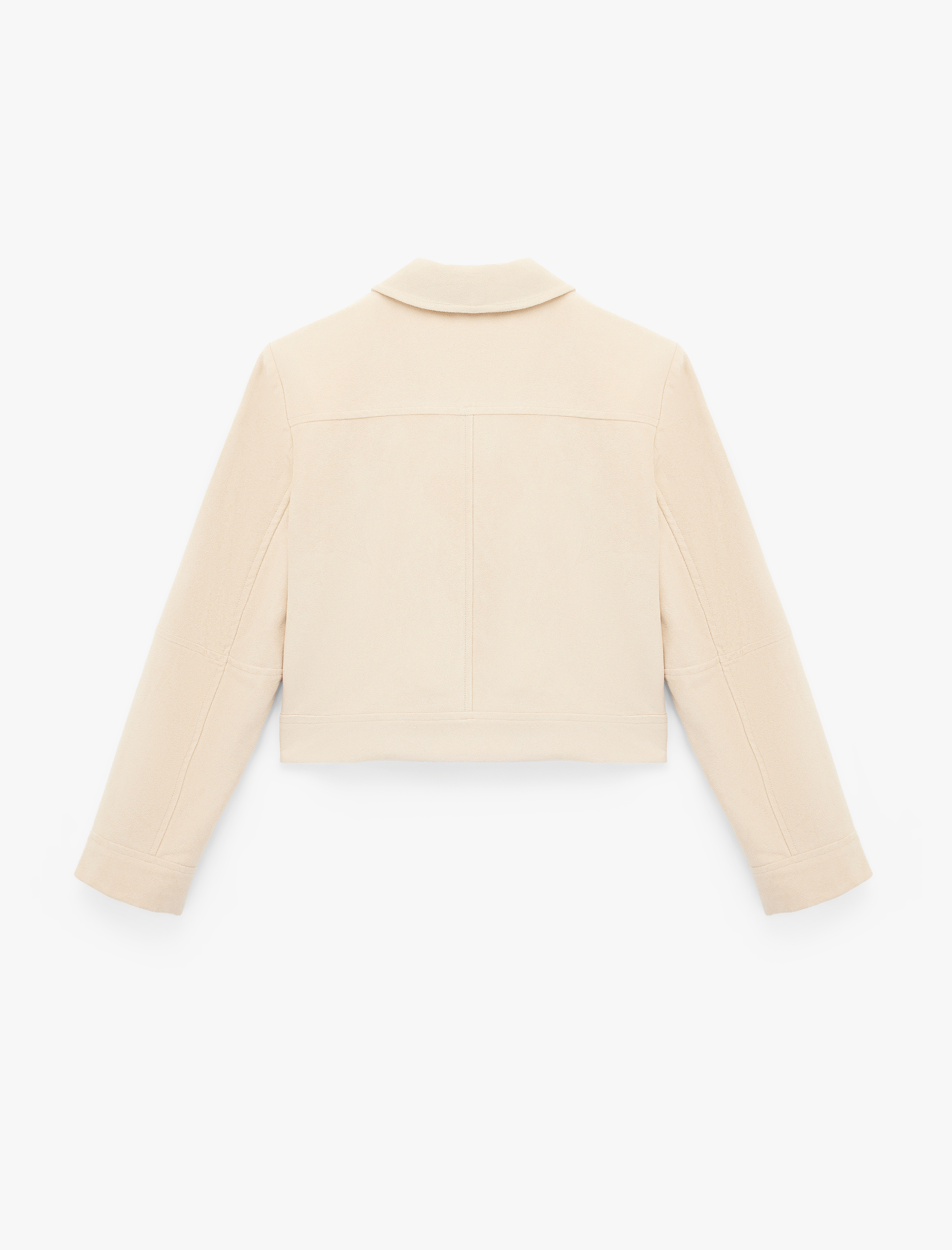   Uzun Kollu Cepli Düğmeli Süet Görünümlü Crop Ceket