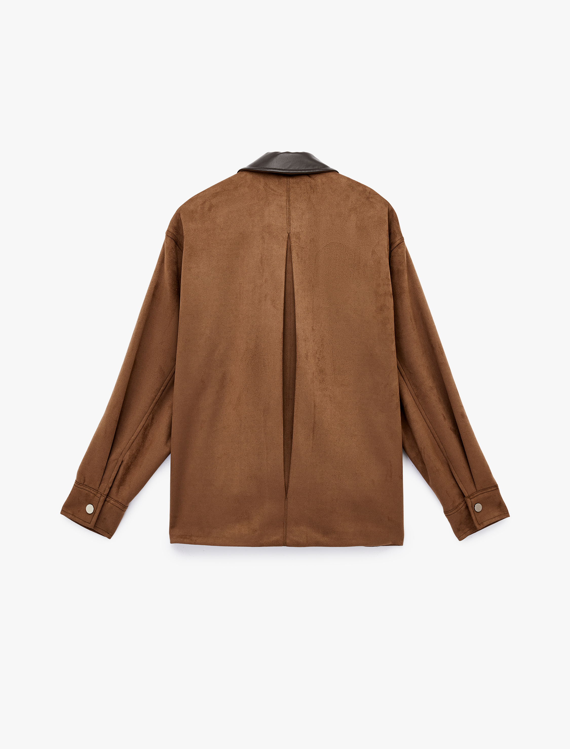   Uzun Kollu Fermuarlı Cepli Süet Görünümlü Oversize Mevsimlik Ceket