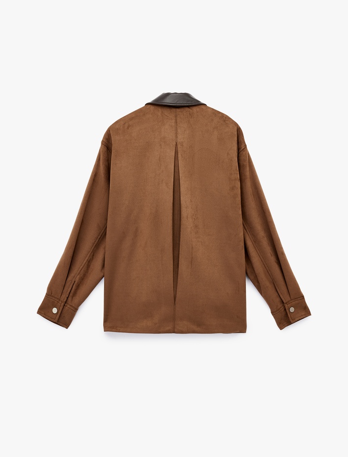  Uzun Kollu Fermuarlı Cepli Süet Görünümlü Oversize Mevsimlik Ceket