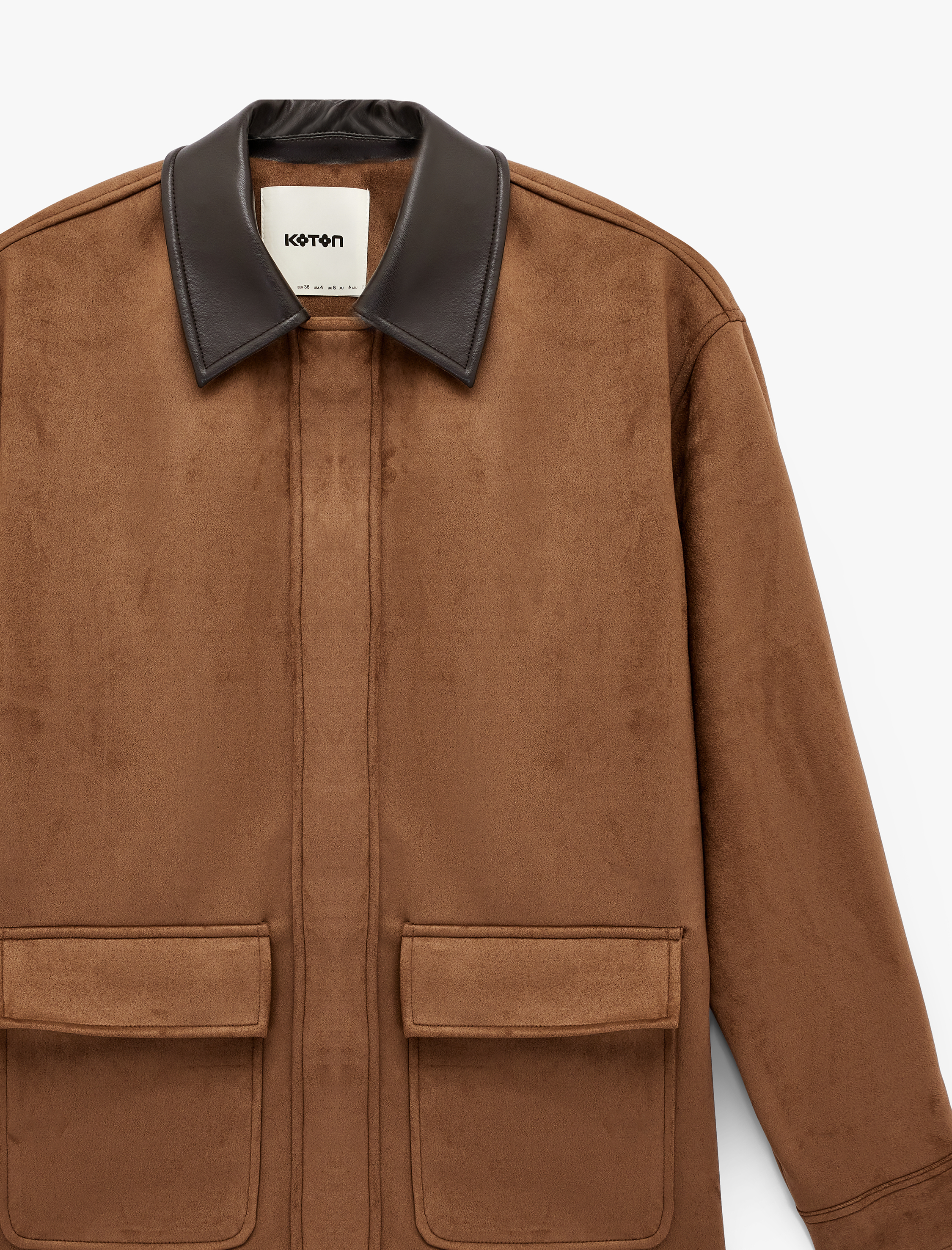   Uzun Kollu Fermuarlı Cepli Süet Görünümlü Oversize Mevsimlik Ceket