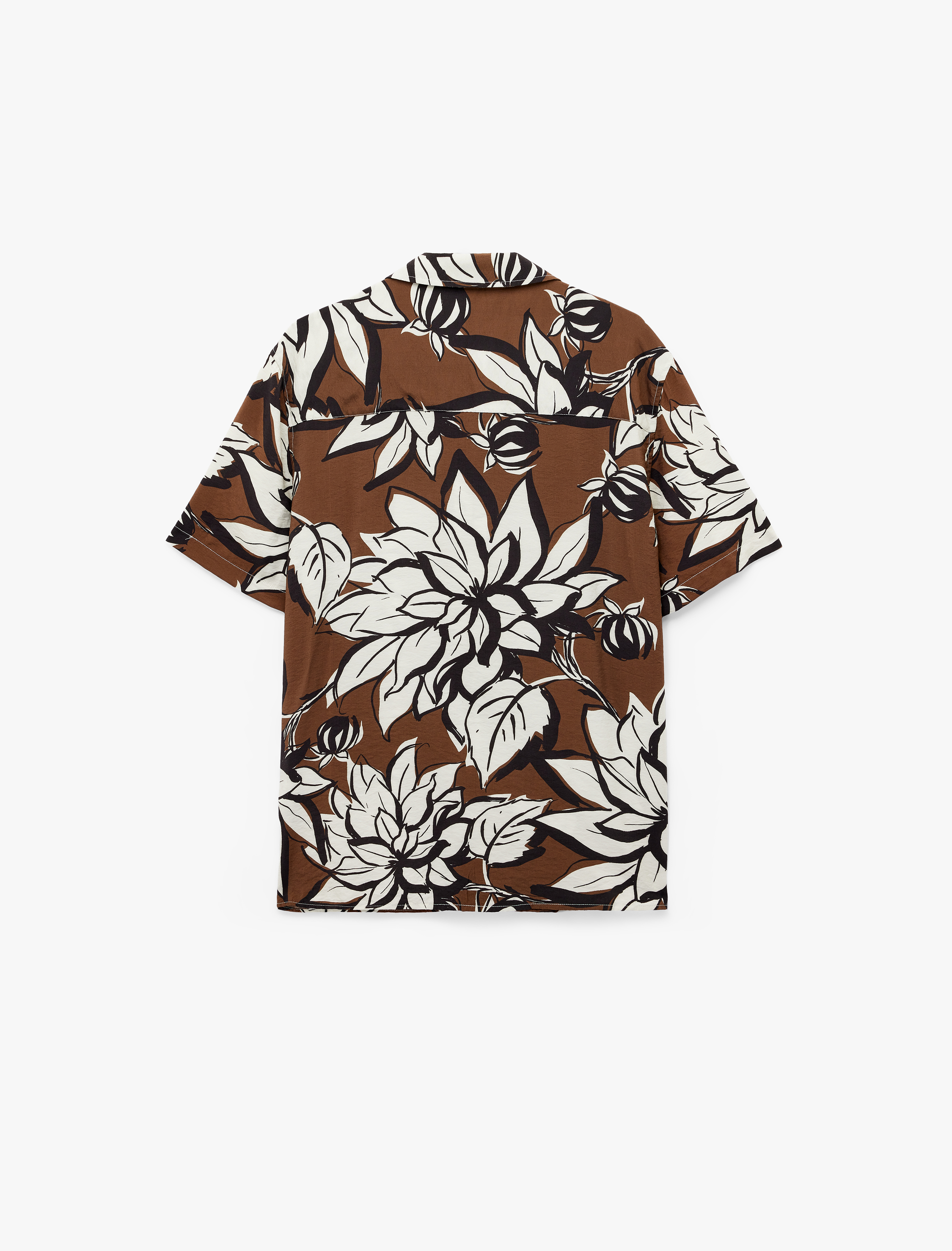   Regular Fit Devrik Yaka Kısa Kollu Viskon Çiçekli Gömlek