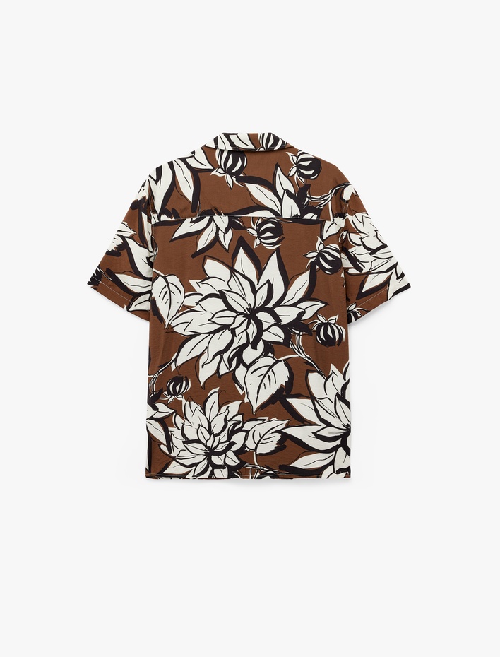  Regular Fit Devrik Yaka Kısa Kollu Viskon Çiçekli Gömlek