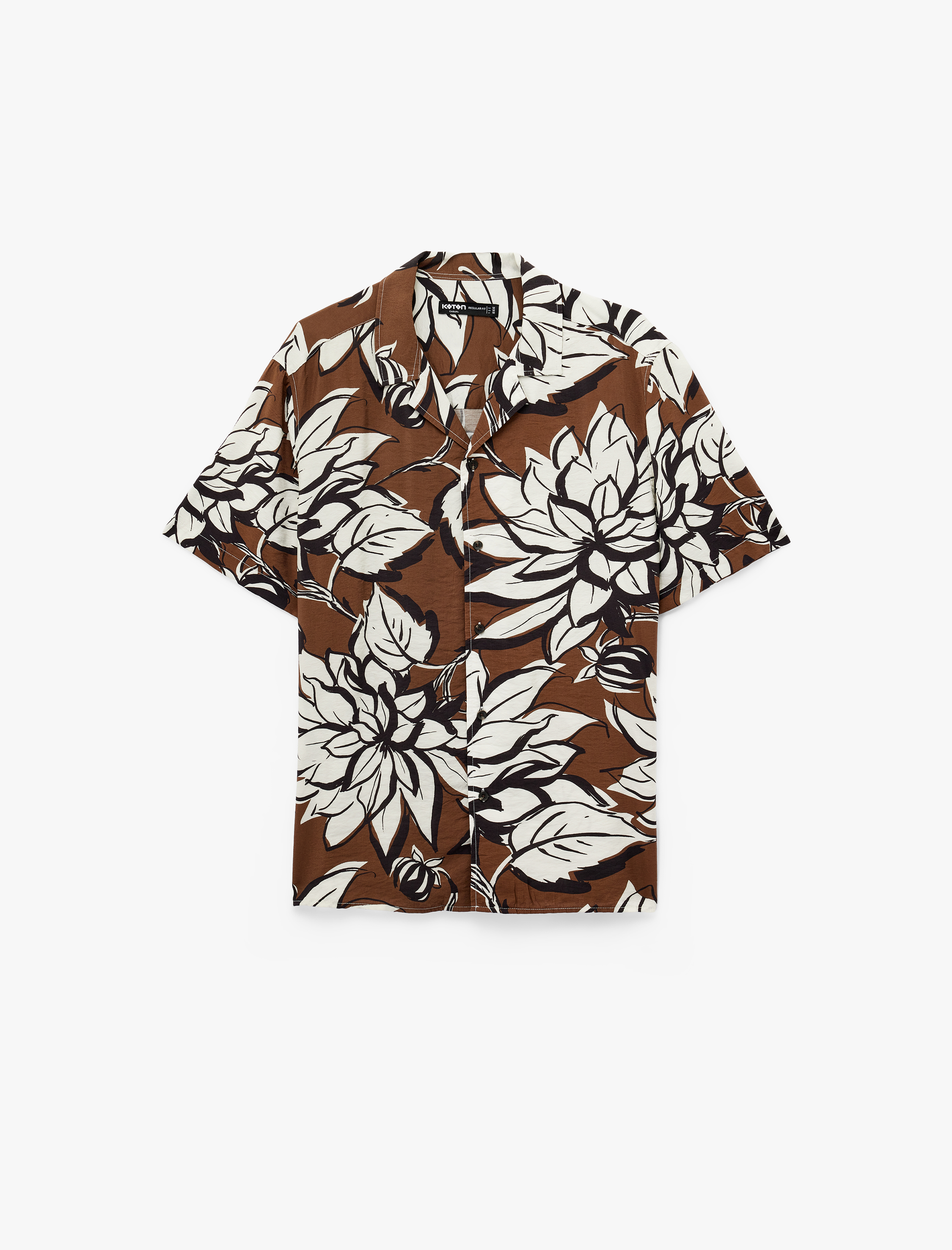   Regular Fit Devrik Yaka Kısa Kollu Viskon Çiçekli Gömlek