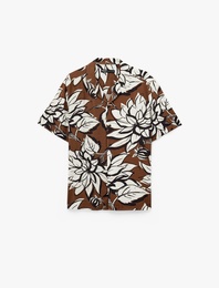 Regular Fit Devrik Yaka Kısa Kollu Viskon Çiçekli Gömlek