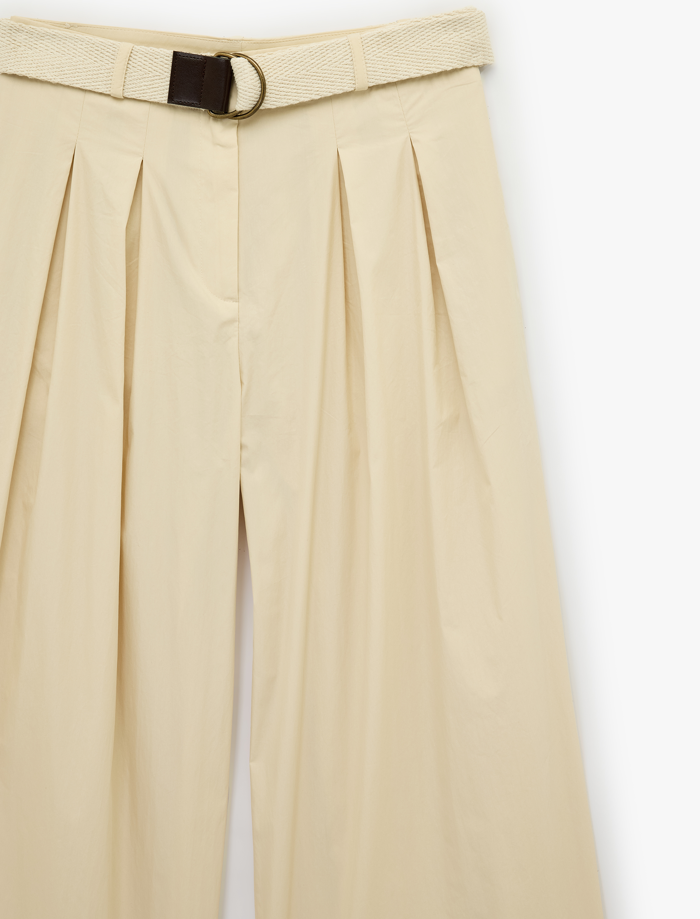   Pamuklu Cepli Pile Detaylı Kemerli Geniş Paça Palazzo Pantolon