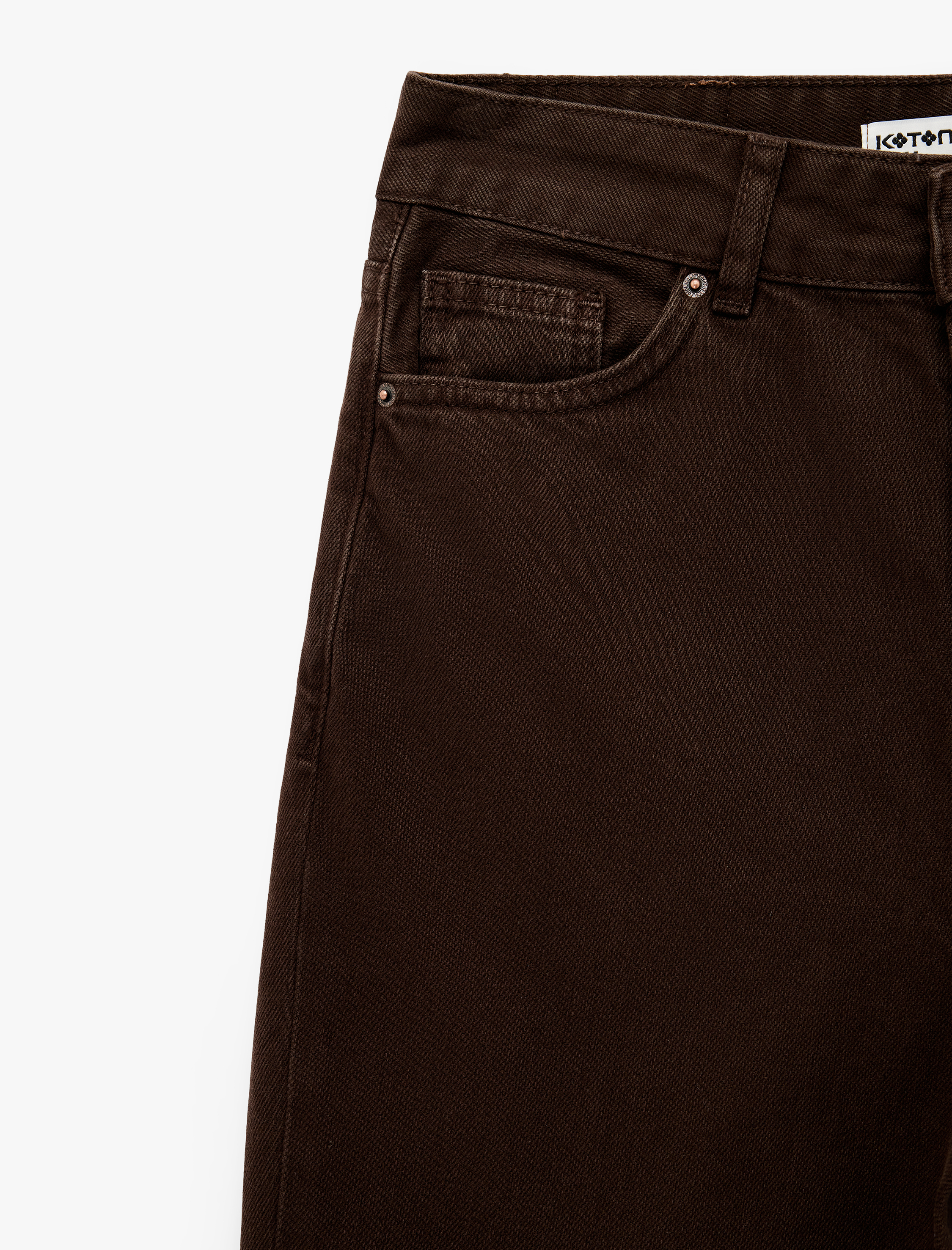   Yüksek Bel Cepli Düğmeli Pamuklu Düz Paça Denim Pantolon - Mom Slim Jean