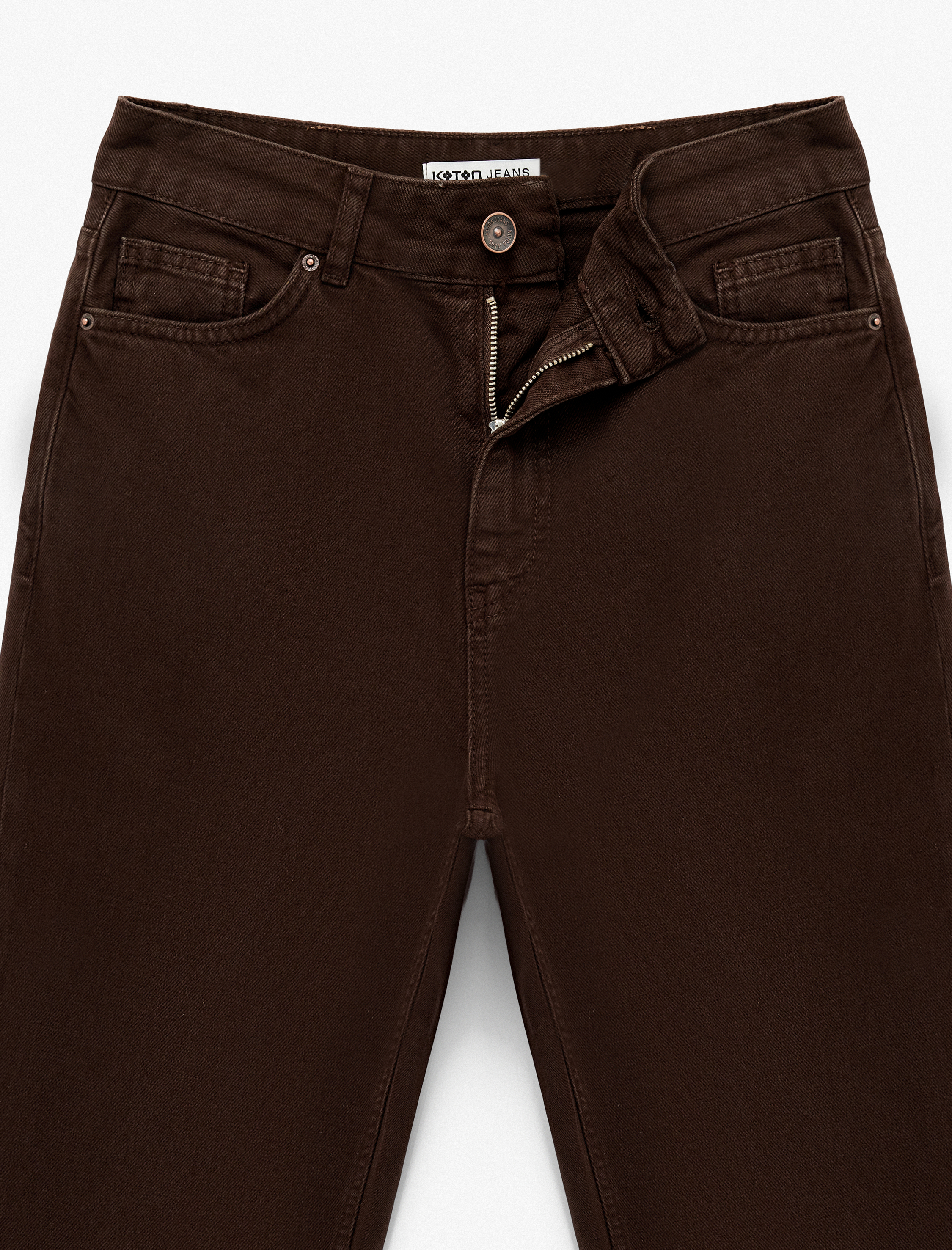   Yüksek Bel Cepli Düğmeli Pamuklu Düz Paça Denim Pantolon - Mom Slim Jean