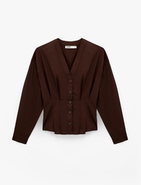 Pamuklu Uzun Kollu Düğmeli V Yaka Gömlek