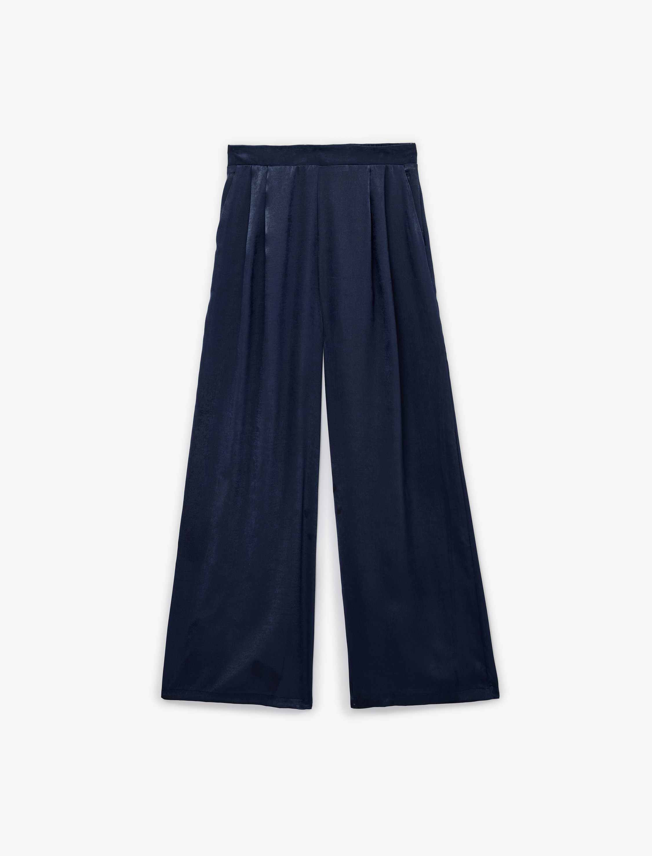   Normal Bel Pileli Cep Detaylı Geniş Paça Saten Pantolon