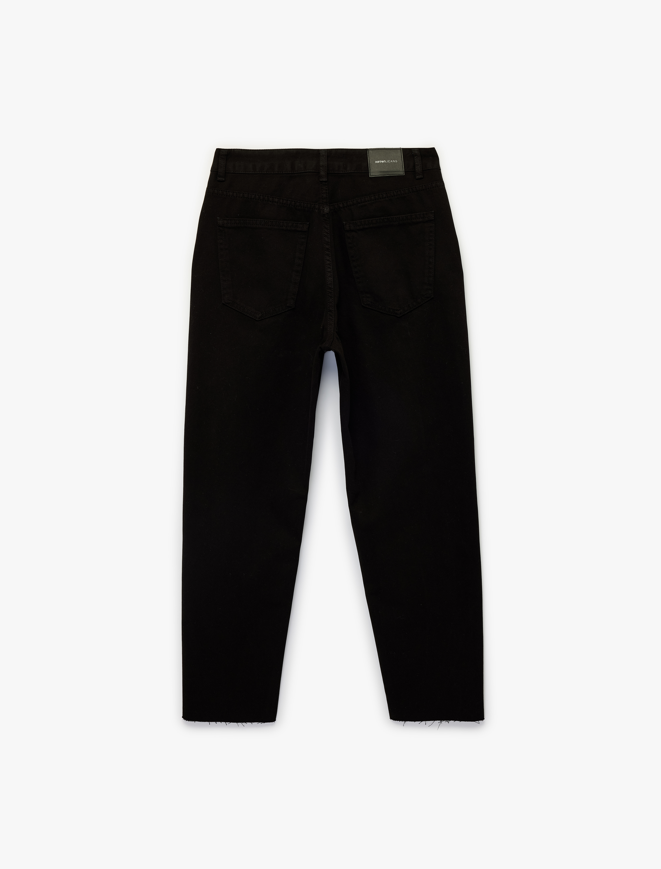   Yüksek Bel Cepli Düğmeli Pamuklu Düz Paça Denim Pantolon - Mom Slim Jean