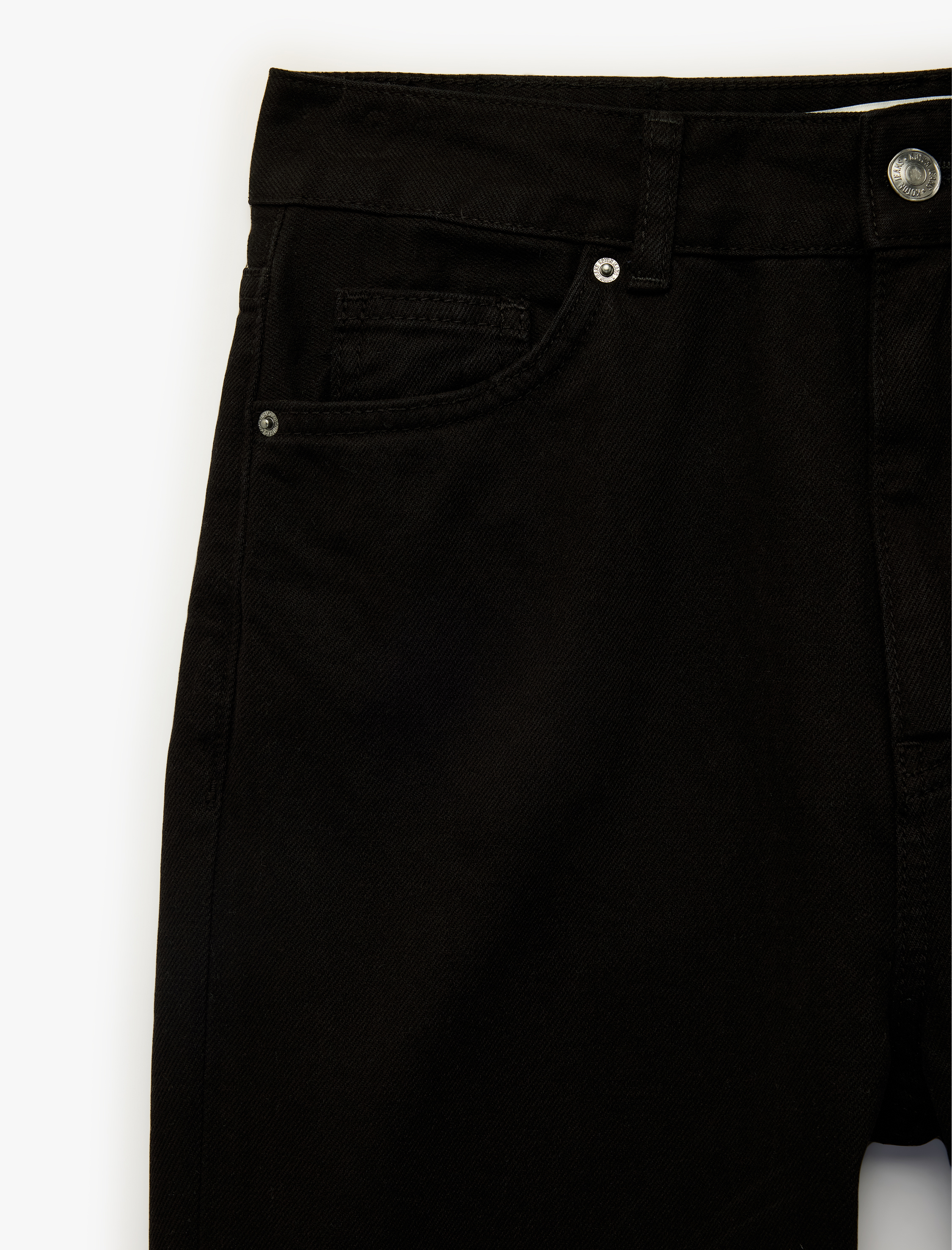   Yüksek Bel Cepli Düğmeli Pamuklu Düz Paça Denim Pantolon - Mom Slim Jean