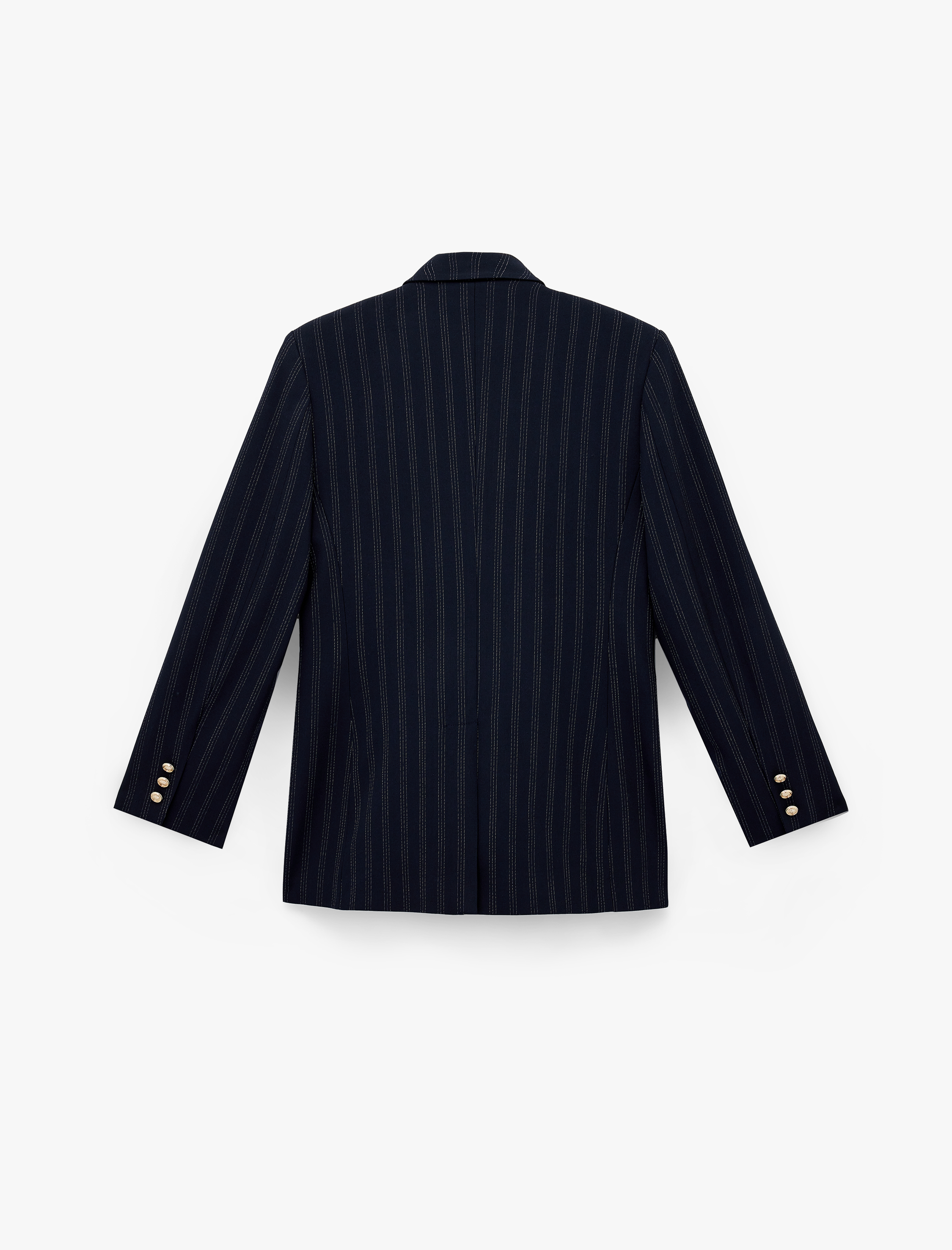   Uzun Kollu Cepli Düğmeli Kruvaze Çizgili Blazer Ceket