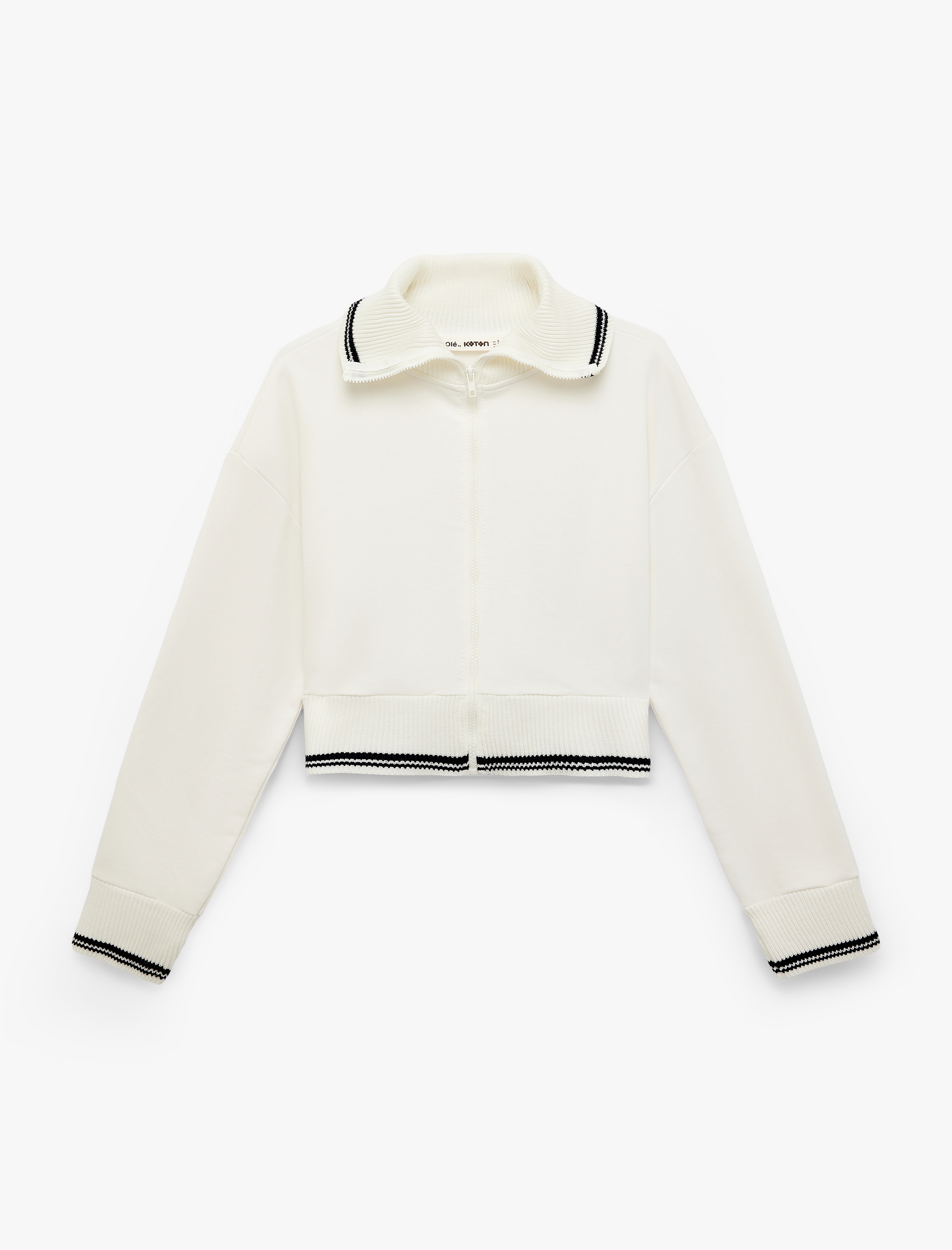   Şardonlu Dik Yaka Biyeli Uzun Kollu Fermuarlı Sweatshirt