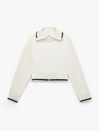 Şardonlu Dik Yaka Biyeli Uzun Kollu Fermuarlı Sweatshirt