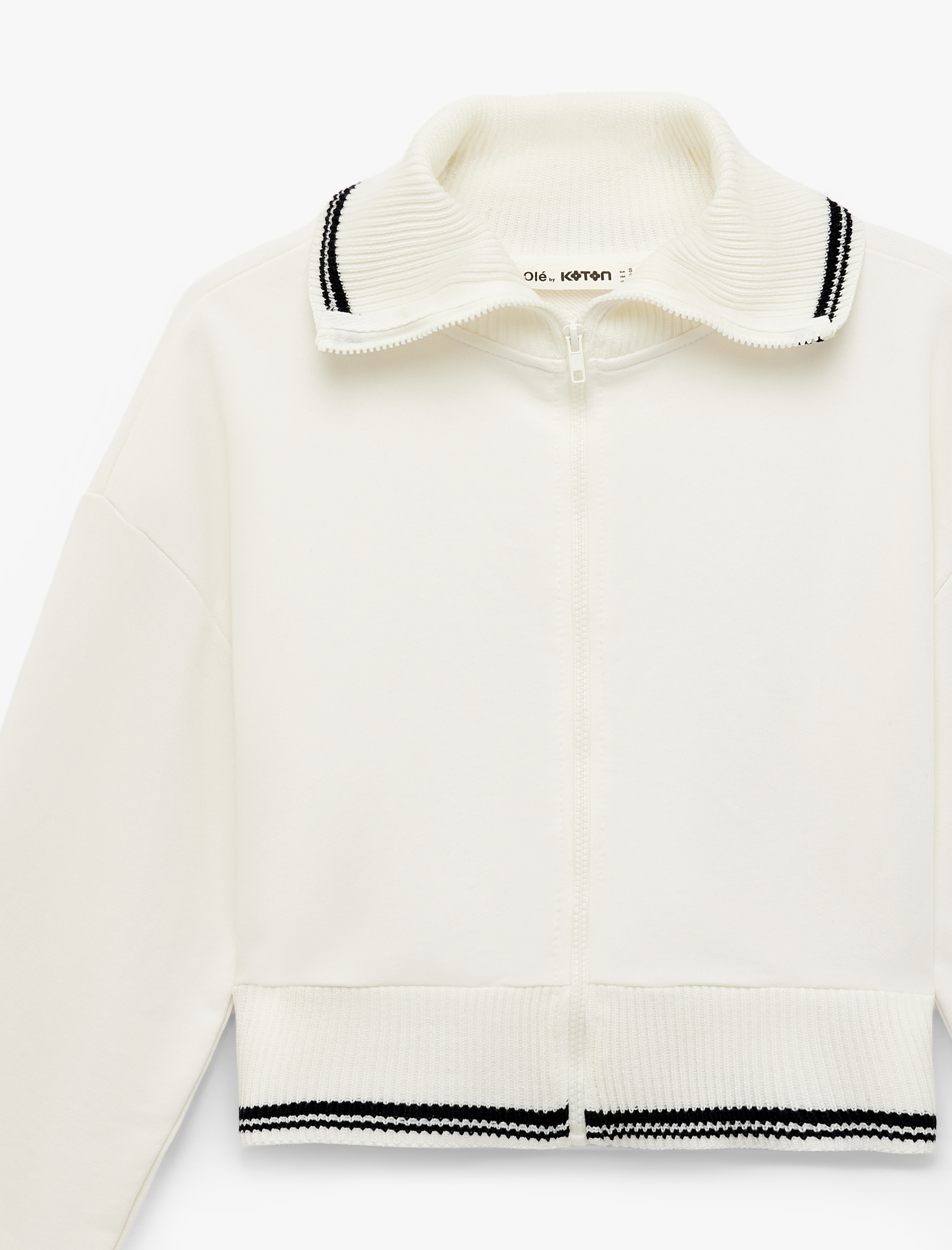   Şardonlu Dik Yaka Biyeli Uzun Kollu Fermuarlı Sweatshirt