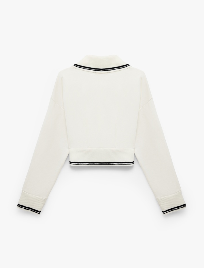  Şardonlu Dik Yaka Biyeli Uzun Kollu Fermuarlı Sweatshirt