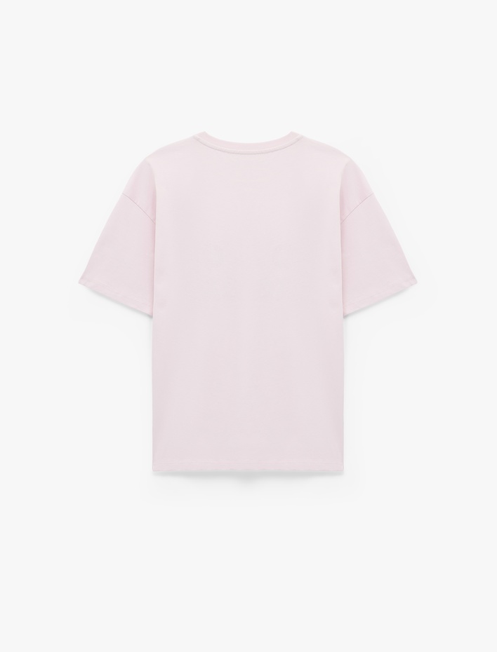  Rahat Kalıp Kısa Kollu Bisiklet Yaka Pamuklu Baskılı Tişört