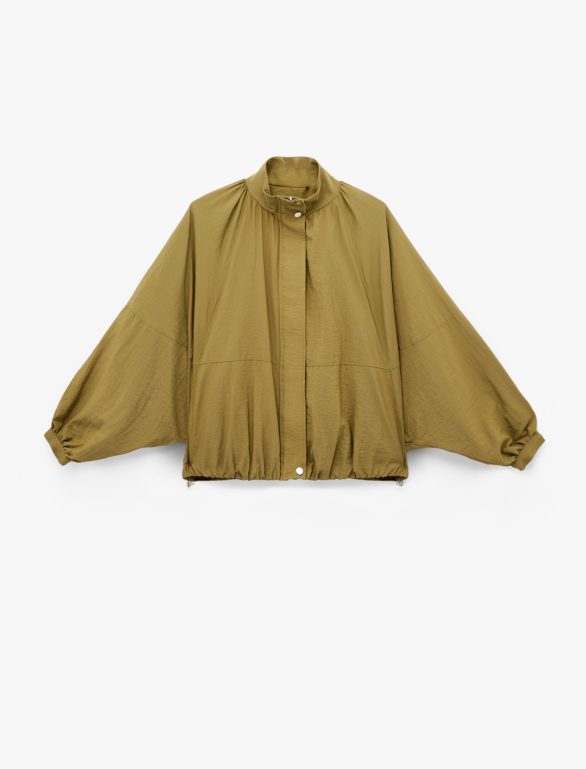   Paraşüt Kumaş Uzun Kollu Cepli Dik Yaka Fermuarlı Oversize Yağmurluk