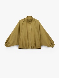 Paraşüt Kumaş Uzun Kollu Cepli Dik Yaka Fermuarlı Oversize Yağmurluk