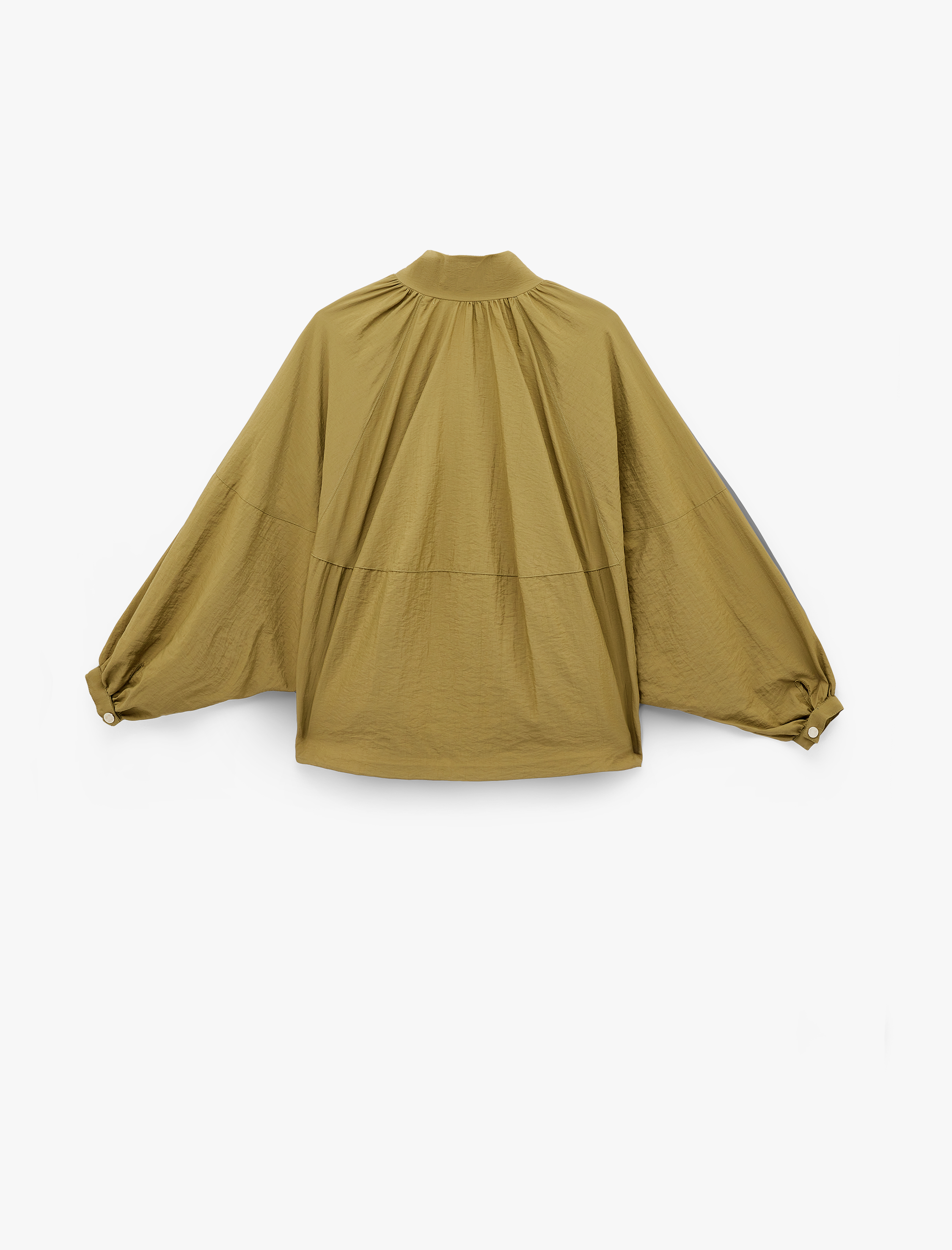   Paraşüt Kumaş Uzun Kollu Cepli Dik Yaka Fermuarlı Oversize Yağmurluk